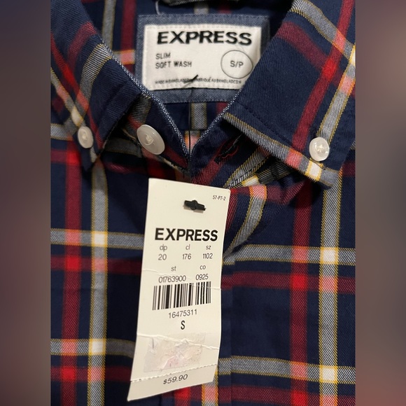 EXPRESS Mens Plaid Button Down Slim Fit Small - Picture 1 of 3